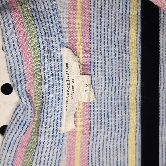 Beach Lunch Lounge Linen Blend 1x Stripped Lightweight Top Tie Front Coastal - Picture 5 of 7